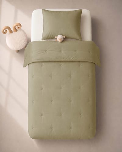 HOOMstyle Wasbaar dekbed zonder overtrek - Kids - 120x150cm - met 1 kussensloop - Olijfgroen