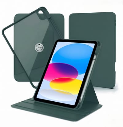 Casemania Hoes Geschikt voor Apple iPad 2025 11e Gen (A16) & 2022 10e Gen - Donker Groen - Smart Cover met Transparante Achterkant - 360° Graden Draaibaar - TriFold Beschermhoes met Pencil Houder Uitsparing