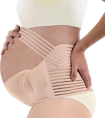 Zwangerschapsbuikband voor Zwangere Vrouwen Beige Maat M – Verstelbare Buikband met Rug- en Buikondersteuning – Comfortabele Maternity Support Band voor Zwangerschap en Dagelijks Gebruik