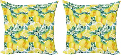 ABAKUHAUS Tuin Sierkussenhoes Set van 2, Branchen Zitrone Citrus, Modern Accent Dubbelzijdige Digitale Print, 40x40, Groen Geel