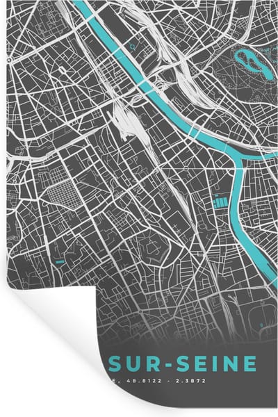 Muurstickers - Sticker Folie - Frankrijk - Ivry-sur-Seine - Kaart - Plattegrond - Stadskaart - 20x30 cm - Plakfolie - Muurstickers Kinderkamer - Zelfklevend Behang - Zelfklevend behangpapier - Stickerfolie