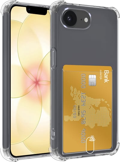 Hoesje - Geschikt voor Apple iPhone 17e - Met Pashouder en Kaarthouder - Telefoon Hoes Shockproof - Siliconen Case - Back Cover - Shock Proof - Pasjes Houder - Telefoonhoesjes - Transparant