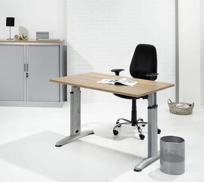 Hoogte verstelbaar bureau T- Poot Work breed 80CM diep 80CM bladkleur Robson Eiken framekleur Zwart (RAL9005)