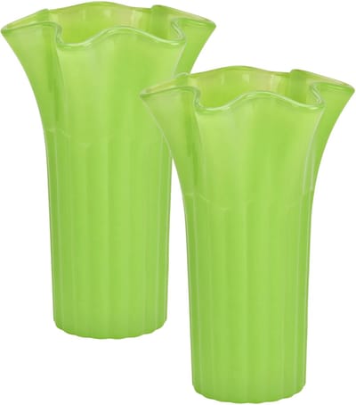 Atmosphera Bloemenvaas - 2x - groen - D16 x H25 cm - glas - hoge vaas - boeketvaas