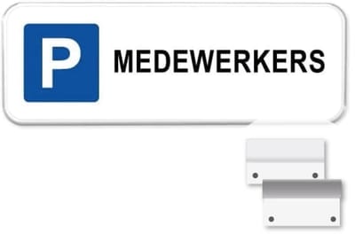 Parkeerbord Medewerkers - Weerbestendig Aluminium - 40x15 cm - Bevestiging: Met muur-/ wandmontage beugels