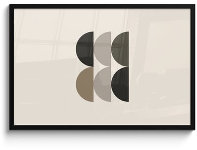 Poster in lijst - Fotolijst 90x60 cm - Posters - Halve cirkels - Aardetinten - Grafisch - Posterlijst zwart - Decoratie - Wanddecoratie woonkamer - Muurdecoratie slaapkamer