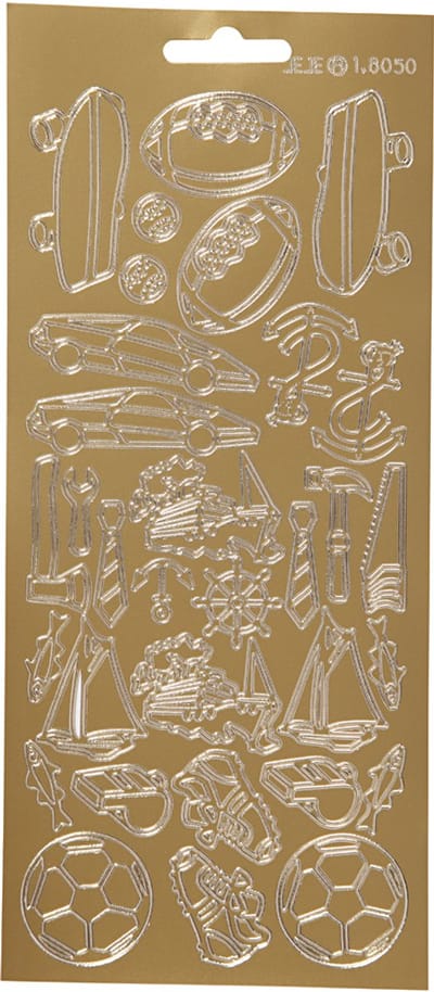 Stickers, sport, vel 10x23 cm, goud, 1 vel