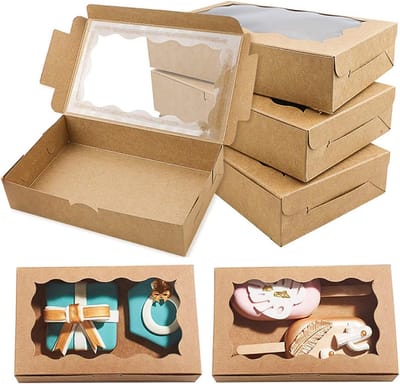 25 stuks kleine koekjesdozen van kraftpapier met kijkvenster, zelfopstaand, ideaal voor geschenken, taarten en lekkernijen, 17,8 cm x 10,9 cm x 3,8 cm