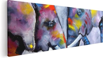Artaza Canvas Schilderij Abstracte Olifanten - 60x20 cm - Muurdecoratie Dieren - Wanddecoratie Woonkamer - Kamer Accessoires Kleurrijk