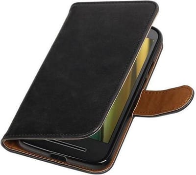 Zakelijke Book Case Telefoonhoesje Geschikt voor de Motorola Moto E3 (3nd Gen) - Portemonnee Hoesje - Pasjeshouder Wallet Case - Zwart