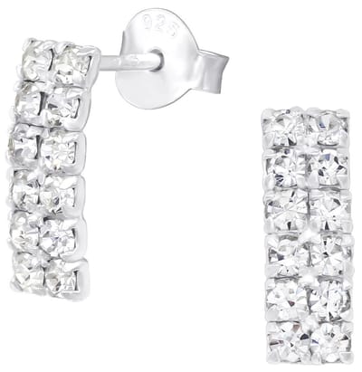 Joy|S - Zilveren bar / staaf oorbellen - 4.5 x 12 mm - rechthoek gebogen met zirkonia