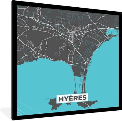Fotolijst incl. Poster - Plattegrond – Kaart – Stadskaart – Frankrijk – Hyères - 40x40 cm - Posterlijst