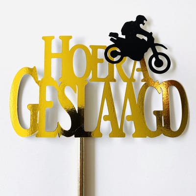 Taarttopper | Taart topper | Geslaagd | Motor| Rijbewijs| Goud spiegel glans|14 cm| karton