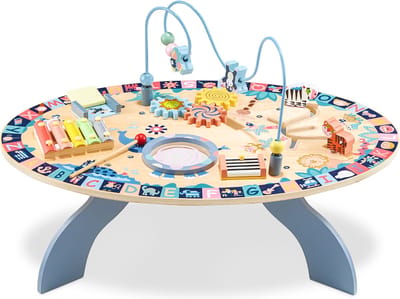 Mamabrum Houten Educatieve Speeltafel 7-in-1 voor Kinderen vanaf 2+/3+ - Muziektafel met Trommel, Labyrint en Tandwielen - Interactieve Speel Tafel voor Baby's en Kinderen