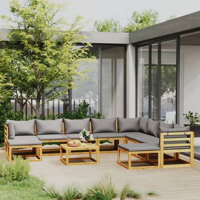 vidaXL - 11-delige - Loungeset - met - kussens - massief - acaciahout