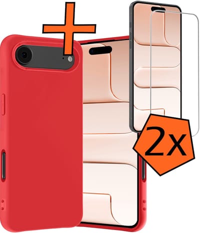 Hoes - Met 2x Screenprotector - Geschikt voor Apple iPhone Air - Sterk & Shockproof - Back Cover - Siliconen Case - Telefoon Hoes - Rood