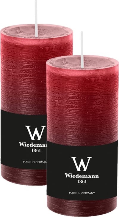 Wiedemann Cilinderkaars/stompkaars - 2x - rustieke kaars - bordeauxrood - 6 x 12 cm - 42 branduren