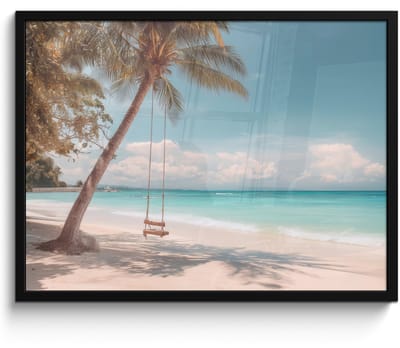 Poster in lijst - Fotolijst 80x60 cm - Posters - Palmboom - Schommel - Strand - Lucht - Posterlijst zwart - Decoratie - Wanddecoratie woonkamer - Muurdecoratie slaapkamer