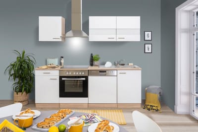 Goedkope keuken 220  cm - complete keuken met apparatuur Merle  - Eiken/Wit - soft close - elektrische kookplaat - vaatwasser - afzuigkap - oven    - spoelbak