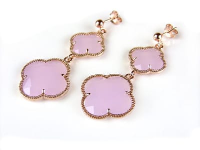 model Double Fiori groot oorringen in zilver roze verguld lichtroze klavers