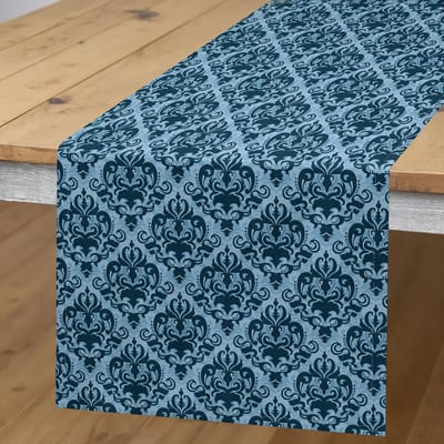 ABAKUHAUS Damast Tafelloper – Blauw Rococo – 40x180 cm