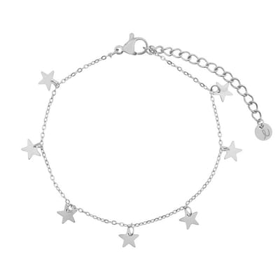 Armband met een boel sterretjes - Kinderen - Zilver - Stainless steel (verkleurt niet) - Verlengkettinkje
