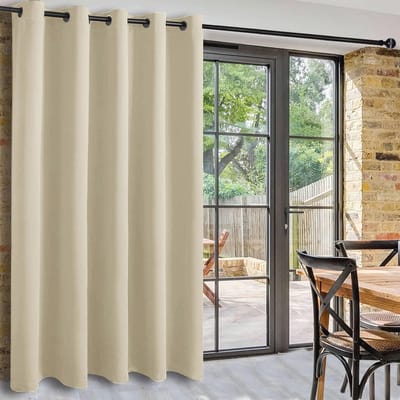 DWCN Room Divider Curtain, Opaque, Beige, Room Divider with Eyelets, Blackout Curtain for Living Room, Bedroom, Patio Door, Office, 213 x 203 cm (H x W)