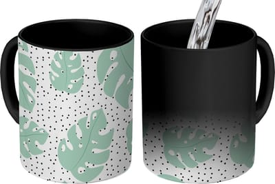 Magische Mok - Foto op Warmte Mokken - Koffiemok - Stippen - Monstera - Patronen - Magic Mok - Beker - 350 ML - Theemok