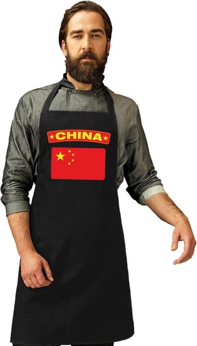 Keukenschort - Barbecueschort - I Love China vlag - zwart - heren en dames - Landen supporters - Gerechten - Avond
