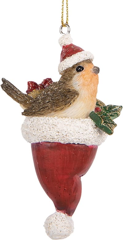 Clayre & Eef Kersthanger Vogel 9 cm Bruin Kunststof