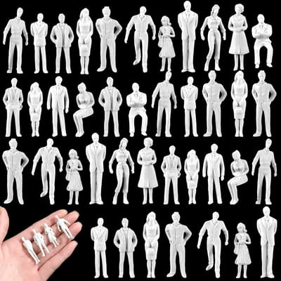 Dailygoods- Miniatuur Mensen 50 Stuks - 1:50 Schaal - Ongeverfd - Diverse Stijlen - Geschikt voor Modeltreinen - Architectonische Projecten - Miniatuurfiguren