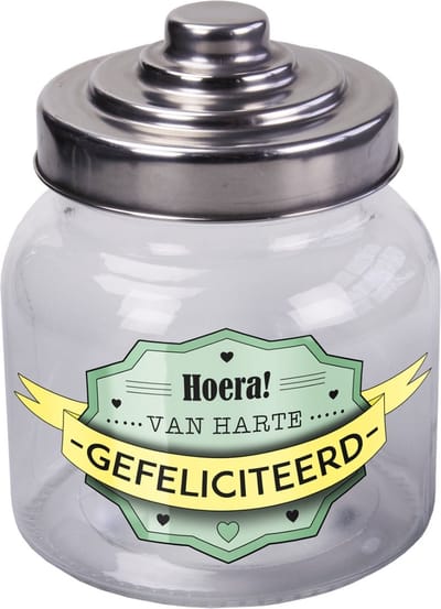 Paper Dreams Snoeppot Gefeliciteerd Glas Transparant 800 ml