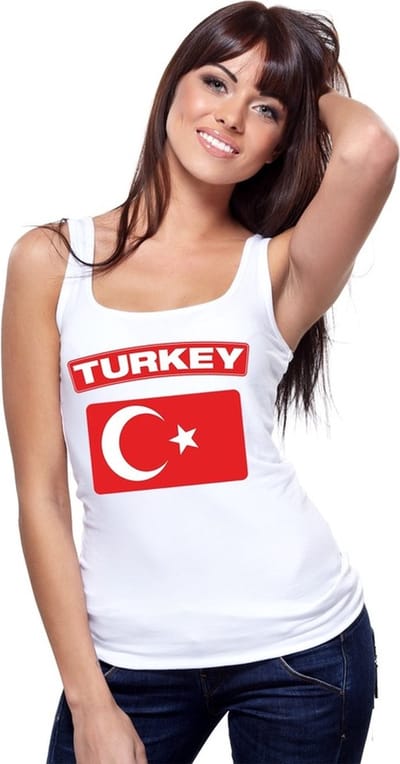 Turkije singlet shirt/ tanktop met Turkse vlag wit dames S
