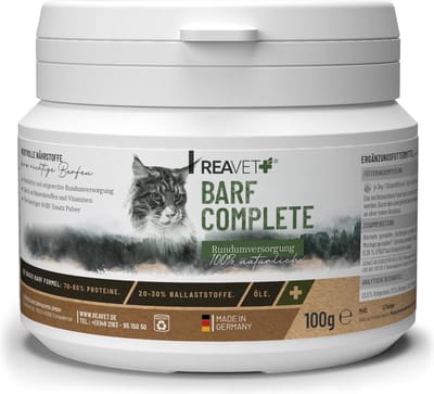ReaVET - BARF Compleet voor Katten - Natuurlijk supplement voor je BARF gevoerde Kat - Ondersteunt de vitamine- en mineralenhuishouding - 100g