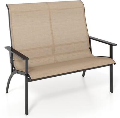 COSTWAY Tuinbank, weerbestendige balkonbank met hoge rugleuning en armleuningen, 2-zitsbank, belastbaar tot 400 kg, terrasbank voor tuin, balkon en terras, 120 x 81 x 106 cm