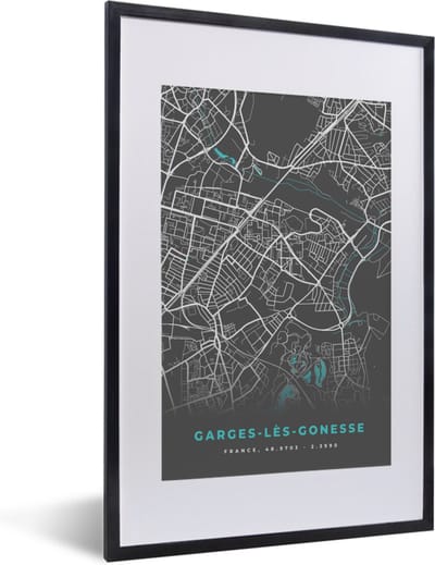 Fotolijst incl. Poster - Frankrijk - Garges-lès-Gonesse - Stadskaart - Kaart - Plattegrond - 40x60 cm - Posterlijst