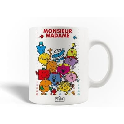 Mug en Céramique - Monsieur Madame - 30cl - Blanc - Compatible Lave-Vaisselle - Rond