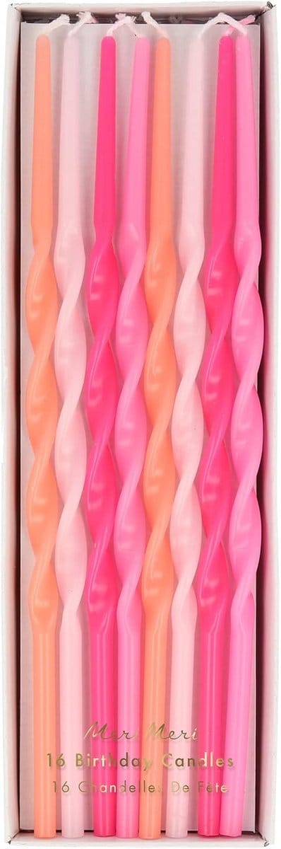 Verjaardagskaarsen - Feestkaarsen - Taart Versieren - Gedraaide Vorm - 16 Stuks - Roze