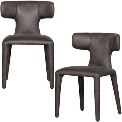 WOOOD Permit Eetkamerstoelen - Leerlook - Zwart/Grijs - Set van 2