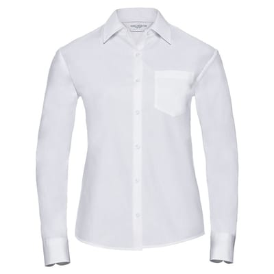 Russell Collection Dames/Dames Klassiek Popeline Easy-Care Overhemd met Lange Mouwen (Wit)