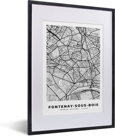 Fotolijst incl. Poster - Plattegrond - Kaart - Stadskaart - Frankrijk - Fontenay-sous-Bois - 30x40 cm - Posterlijst