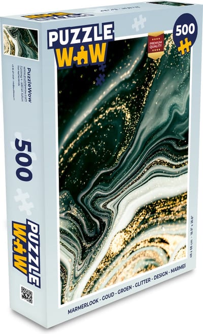 Puzzel Marmerlook - Goud - Groen - Glitter - Design - Marmer print - Legpuzzel - Puzzel 500 stukjes
