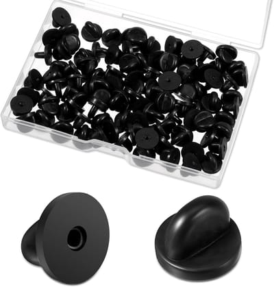 100 stuks rubberen pin-achterkant, vlindersluitpinnen van rubber, speldje, vervangende speld met kunststof doos voor reversspelden, maken van sieraden, hoeden, zwart
