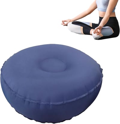Meditatiekussen Opblaasbaar - Zitkussen Yoga - Ontspanning Binnen Buiten - Inklapbaar Lichtgewicht - 42x15cm - Donkerblauw