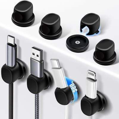 Set van 8 Hechtdraadhouders, Draaibare Kabelorganizer in Ω Vorm voor Kantoor, Sterke Kabelclips met Spijkers (Zwart) - Kabelbeheer, Organisatie, Accessoires