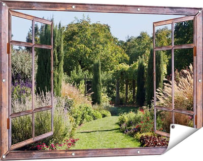 Gards Tuinposter Doorkijk Tuin - 120x80 cm - Tuindoek - Tuindecoratie - Wanddecoratie buiten - Tuinschilderij