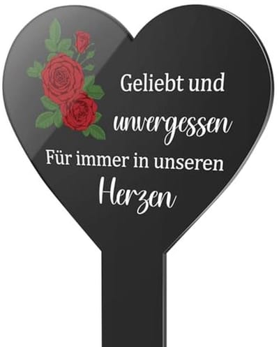 Grafsteen Hartvorm - Herdenkingssteen - Graf decoratie - Weerbestendig acryl - 28 x 15 cm - Zwart
