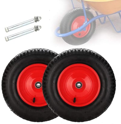 2x Reservewiel voor Kruiwagen met As, Luchtband 390 mm, Draagvermogen 200 kg