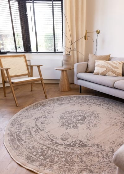Rond Vintage Vloerkleed Keshan Zand/Beige - Rond 240 Ø - (XXL)