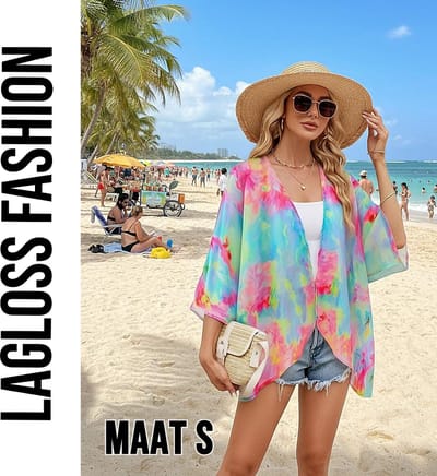 LaGloss® Dames Vest met Tie Dye Ombré Print en Vleermuismouwen - Casual Kimono – Zomer/Lente/Herfst - Maat S